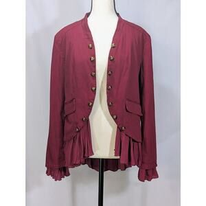 V‎ Cristina Burgundy Cotton Blend Military Style Jacket Gold Buttons Peplum Hem